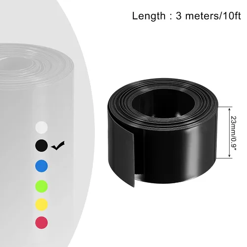 Vista 2 de MECCANIXITY - Tubo termorretráctil de PVC para envolver baterías, 14 mm de diámetro, 23 mm de ancho plano, 3 metros (10 pies) de longitud, negro