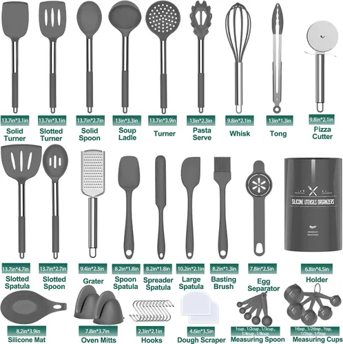 Vista 2 de Umite Chef Juego de utensilios de cocina de silicona, 43 espátulas de silicona con mango de acero inoxidable, antiadherente, resistente al calor