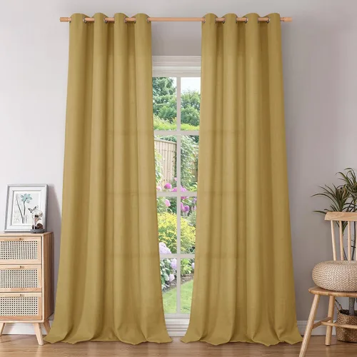 Vista 47 de BGment Cortinas de Lino Beige de 63 Pulgadas de Largo 2 Paneles - Tratamientos para Ventanas con Textura de Arpillera Filtrantes de Luz Cortinas