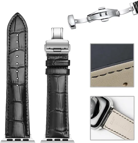 Vista 2 de Correa de cuero genuino compatible con Apple Watch Band de 1.496 in 1.575 in 1.614 in 1.654 in 1.732 in 1.772 in 1.811 in 1.929 in, mujeres