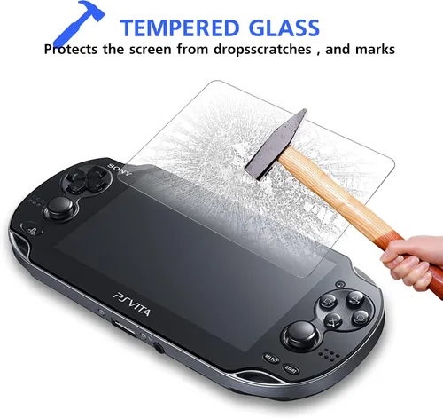 Vista 3 de Xahpower Protector de pantalla para PS Vita 1000, protector de pantalla frontal de vidrio templado 9H y película protectora de pantalla trasera