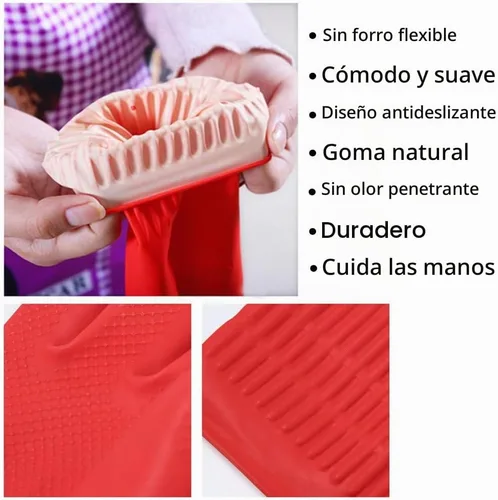 Vista 3 de Guantes de limpieza de goma para cocina, guantes de lavavajillas, 3 pares, impermeables y reutilizables (pequeño)