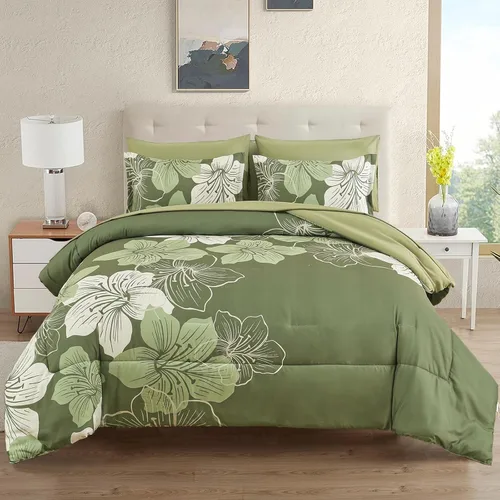 Vista 16 de Luxudecor Juego de edredón floral tamaño individual, 6 piezas de cama en una bolsa, edredón floral azul y juego de sábanas, juego de ropa de cama