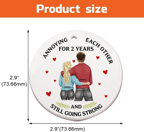 Vista 4 de Adorno personalizado de cerámica para parejas, adornos personalizados, regalo romántico de boda, regalo romántico para parejas, regalos de despedida