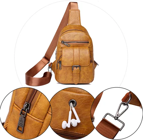 Vista 5 de Bolso cruzado pequeño, riñonera para mujeres y hombres, bolso bandolera de cuero para regalos, Estilo4-Rojo, S