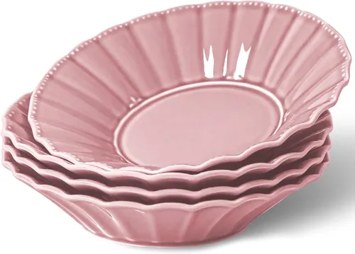 Vista 12 de HOMBENE - Juego de 4 cuencos de cerámica para pasta, de 25 onzas, estilo ondulado, ensaladas, sopa, pasta, fideos, cena, aptos para microondas