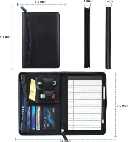 Vista 4 de Organizador de Portafolio Pequeño, Portafolio de Negocios A5 con Cremallera, Carpeta Padfolio Junior para Mujeres y Hombres, Bloc de Escritura de 5