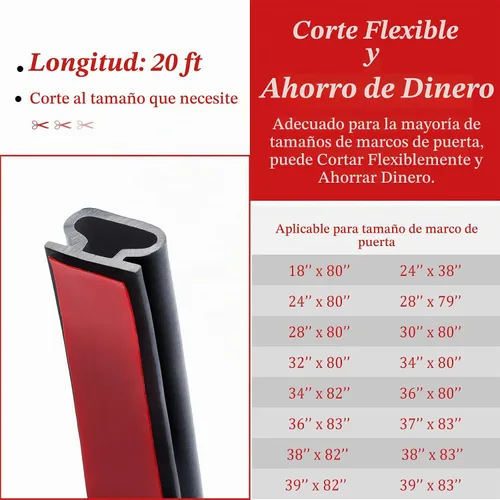 Vista 7 de Burlete de Goma para Intemperie de 20 Pies, Tira de Sellado para Puerta, Respaldo Autoadhesivo en Forma de D, Burlete para Puerta para Aislamiento