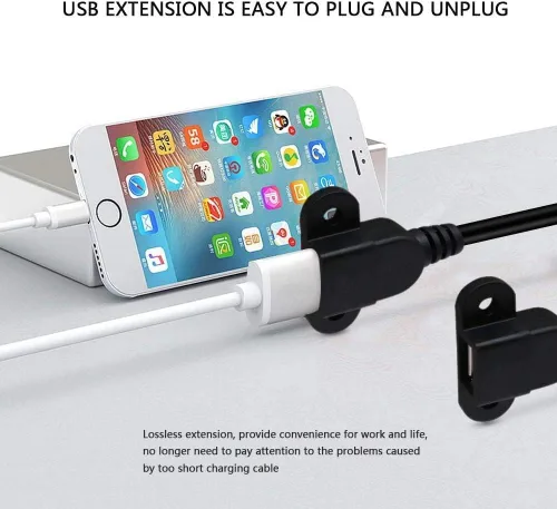 Vista 4 de Cable de extensión de carga USB 2.0 macho a doble hembra, mesita de noche para muebles, sofá, puerto de carga a bordo, cable de montaje en panel