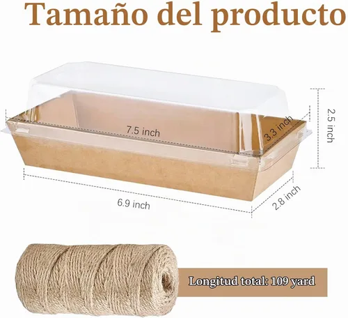 Vista 2 de ZORRITA - Paquete de 50 cajas de papel para embutidos de 7.5 x 3.3 pulgadas con tapas transparentes
