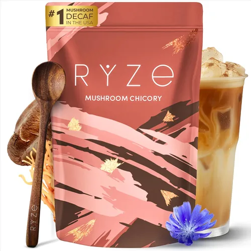 Vista 12 de RYZE SUPERFOODS - Café de tostado medio de hongos orgánico USDA con 6 hongos adaptogénicos, café instantáneo cultivado en Estados Unidos para una