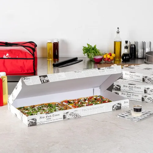 Vista 76 de Restaurantware - Cajas para pizza, 50 unidades, 14 x 7 x 1.5 pulgadas, embalaje de papel de cartón corrugado con bloqueo de pestañas, resistente a