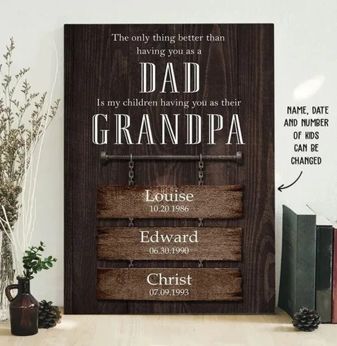 Vista 3 de Orgulloso papá y abuelo, regalo para padres personalizado con nombre, regalo del día del padre para papá, lienzo para papá, regalo para papá regalos