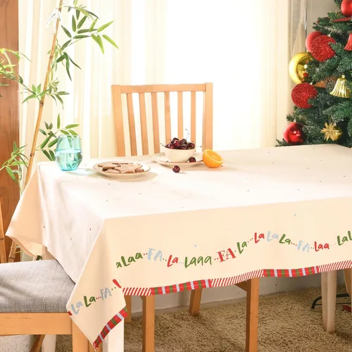 Vista 9 de Folkulture Mantel de Navidad rectangular de 60 x 72 pulgadas para decoración navideña del hogar, tela de algodón estilo granja, mantel rectangular