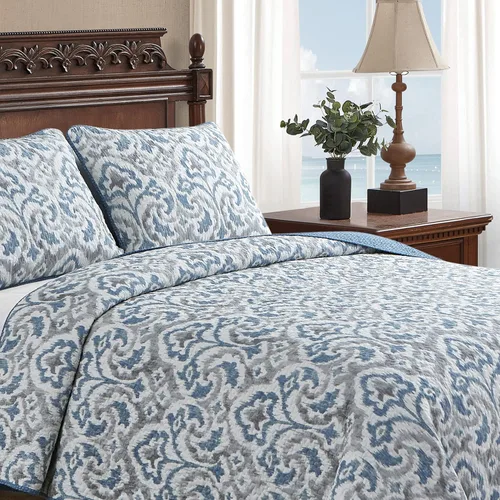 Vista 2 de Tommy Bahama - Juego de edredón de tamaño queen, ropa de cama reversible de algodón con funda de almohada a juego, juego de ropa de cama súper suave