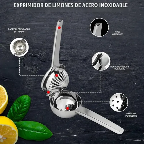 Vista 3 de Exprimidor de limón extra grande – Prensa de cítricos de acero inoxidable resistente con cuenco jumbo – Exprimidor manual para limones, limas