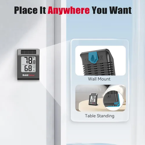 Vista 9 de Termómetro digital e higrómetro de 2.2 pulgadas, sensor de temperatura interior alimentado por energía solar, medidor de humedad para habitaciones