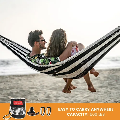 Vista 5 de Lazy Daze Hammocks Hamaca maya tejida a mano, hamaca doble de cuerda suave de 10.5 pies, hamaca portátil para exteriores con bolsa de transporte, 2