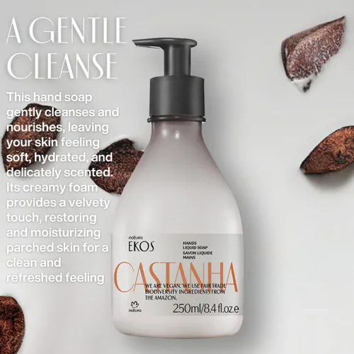 Vista 5 de natura -Brazil Nut (Castanha) Jabón líquido renovador para manos - Anti-sequedad - Limpiador derivado de coco - Cuidado de la piel vegano - Secretos