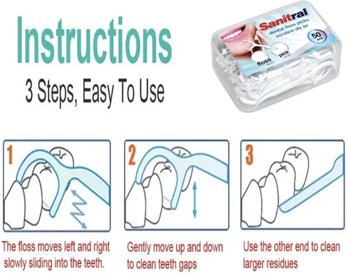 Vista 5 de Palillos de hilo dental, hilo dental fuerte sin triturar, palillo de dientes de limpieza 2 en 1 en caja transparente, perfecto para familia, hotel