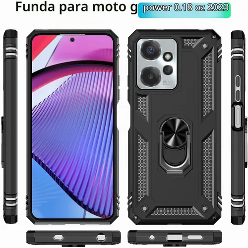 Vista 4 de Funda para Moto G Power 5G 2023 con protector de pantalla HD, funda protectora de grado militar con anillo (negro)