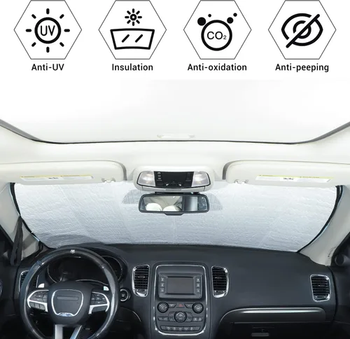 Vista 3 de JWWY Parasol para parabrisas para ventana, panel de parasol para Dodge Durango 2011-2024+ + accesorios plegables de poliéster reflectante, bloqueo