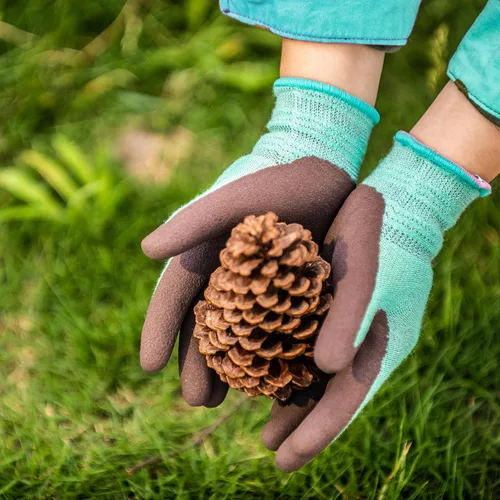 Vista 5 de COOLJOB 2 pares de guantes de trabajo para niños pequeños de Modal, edades 2-5, guantes de jardinería para niños con revestimiento de goma, ultra