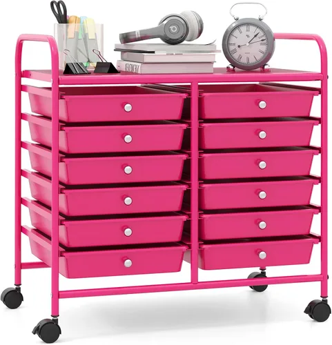 Vista 26 de Giantex Carrito con ruedas de 12 cajones, carrito de almacenamiento móvil con cajones, carrito organizador de aula para suministros escolares