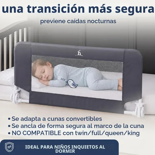 Vista 2 de Hiccapop Barandilla convertible para cuna para niños pequeños, protector de riel de cuna con anclaje reforzado de seguridad