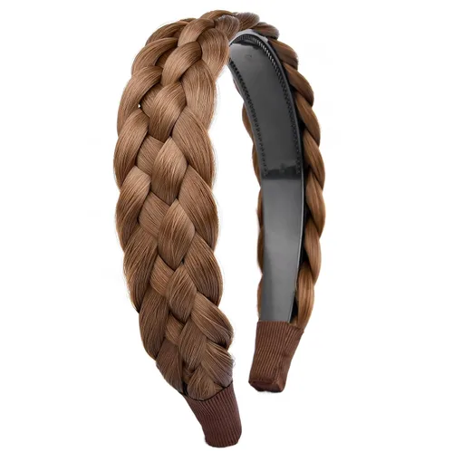 Vista 23 de Ancho de 1.5 cm Banda de pelo sintético trenzada estrecha con dientes para mujeres y niñas (Negro)