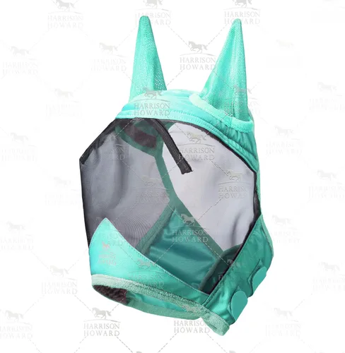 Vista 175 de Harrison Howard Máscara de mosca de caballo luminosa profesional estándar con orejas protección UV para caballo, azul y plateado, pequeño poni Azul