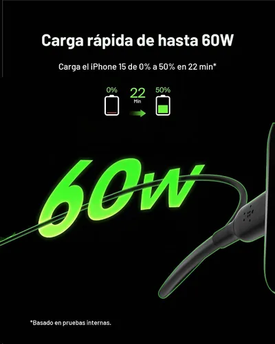 Vista 2 de Belkin BoostCharge - Cable USB-C a USB-C (1M/3.3 pies) para iPhone 17, iPhone 17 Pro, Samsung Galaxy S25, S24, Pixel 10 & 9, iPad Pro, Nintendo Negro