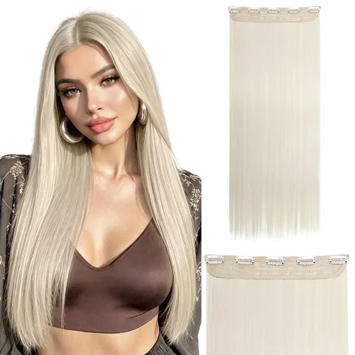 Vista 57 de S-noilite Extensiones de cabello de una pieza con clip, color rubio balayage de 18 pulgadas, en forma de U, extensiones de cabello de trama de una