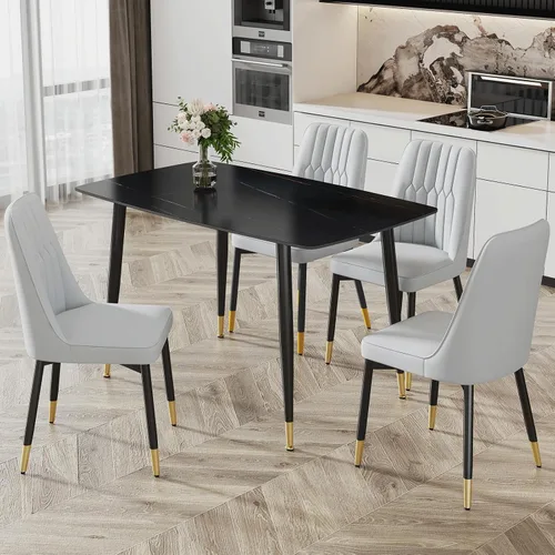 Vista 12 de Ebullient Mesa de comedor para 4, mesa de comedor rectangular de mármol, mesa de comedor de mármol sintético, mesa de comedor moderna con marco
