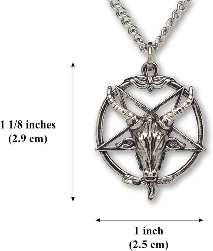 Vista 3 de Real Metal Baphomet - Collar con dije de cabeza de cabra satánica invertida con acabado plateado de una pulgada Metal