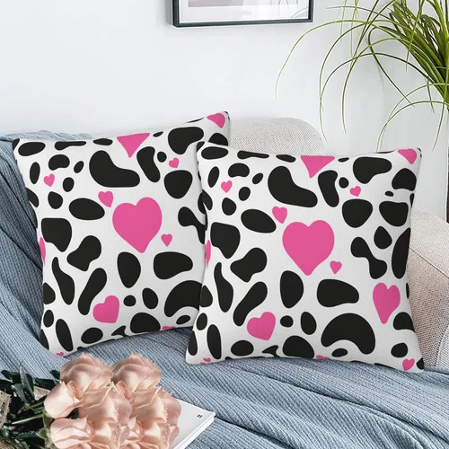 Vista 6 de Juego de 2 fundas de almohada con diseño de punto dálmata con corazón rosa de 18 x 18 pulgadas, fundas decorativas para dormitorio, sala de estar