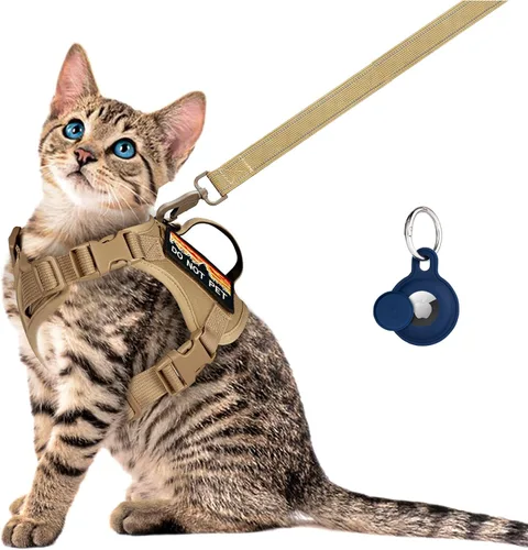 Vista 14 de Arnés táctico para caminar, chaleco ajustable a prueba de escapes para gatos grandes, chaleco transpirable de fácil control con asa, parches Molle
