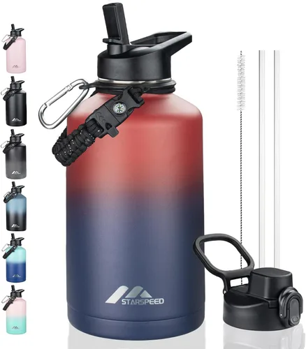 Vista 8 de StarSpeed Botella de agua aislada de 32 onzas con tapa con pajilla, botella de agua al vacío de doble pared de acero inoxidable, botella de agua