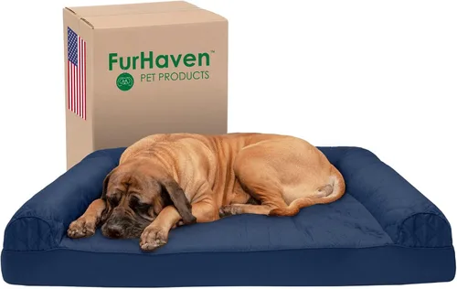 Vista 23 de Furhaven Sofá cama ortopédico para perro, sofá de espuma viscoelástica con refuerzos, felpa texturizada y funda resistente al agua, funda lavable