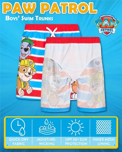 Vista 2 de Nickelodeon Paw Patrol - Traje de baño para niños Chase Marshall Rubble TMNT UPF 50+ - Pantalones cortos de natación para niños pequeños y niños