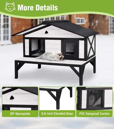 Vista 7 de GUTINNEEN Casa climatizada para gatos para exteriores, casa para gatos al aire libre aislada con manta de calefacción eléctrica, cables resistentes