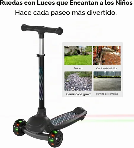 Vista 29 de 3 Wheel Kids Scooter with Light-Up Wheels, Ages 3-8 Negro