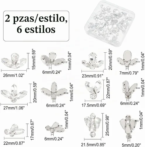 Vista 2 de FINGERINSPIRE 12 diamantes de imitación de cristal en forma de hoja - 6 estilos de apliques de cristal brillante con fijación en caliente, hojas 12