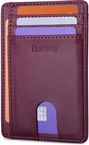 Vista 26 de Buffway - Carteras de cuero delgadas minimalistas con bolsillo frontal y bloqueo RFID para hombres y mujeres, negro (Alaska Black), Minimalista