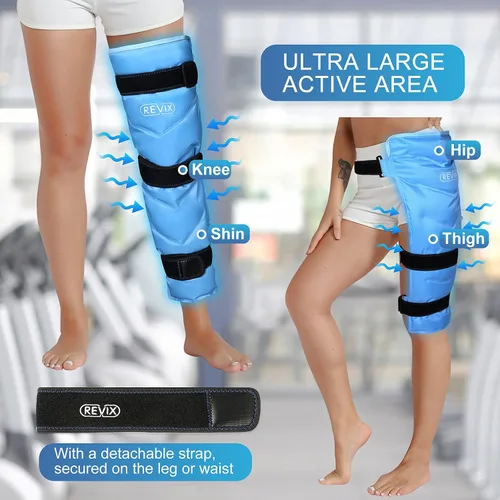 Vista 5 de REVIX Bolsa de hielo para aliviar el dolor de tobillo y pies y envoltura de hielo de gel grande para piernas, cadera, muslo, rodilla y espinilla