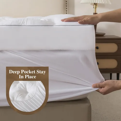 Vista 5 de WhatsBedding - Protector de colchón tamaño Queen a prueba de agua de algodón con relleno alternativo y acolchado (Protector de colchón Queen)