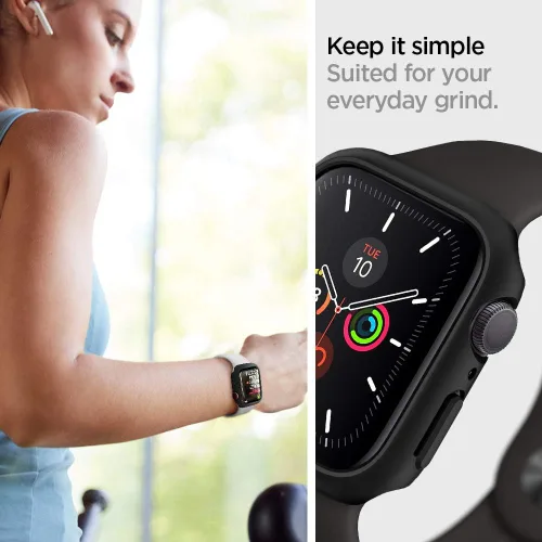 Vista 4 de Spigen Thin Fit - Funda diseñada para Apple Watch de 44 mm para Series SE3/SE2/6/SE/5/4 - Negro
