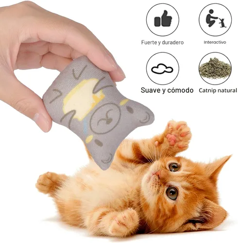 Vista 4 de Juguetes de hierba gatera para gatos de interior – 5 piezas de juguetes de peluche masticables para dentición interactivo relleno de hierba gatera