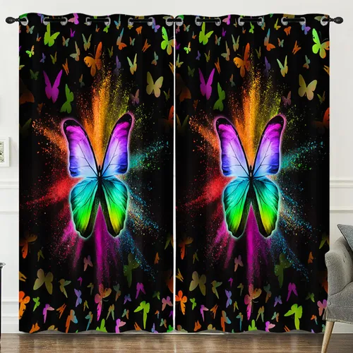 Vista 17 de HOSIMA Cortinas mágicas de hongos 2 paneles, cortinas de mariposa floral con mandala para sala de estar, decoración de habitación de moda para niñas
