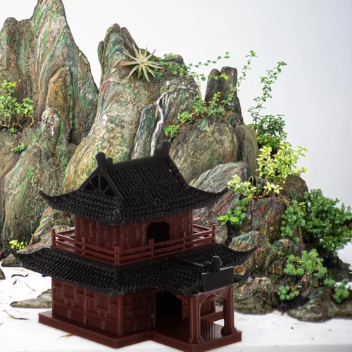 Vista 3 de COHEALI Mini pabellón de pecera, adorno de plástico micro paisaje decorativo para acuario, estatua de pabellón en miniatura ligera para escritorio
